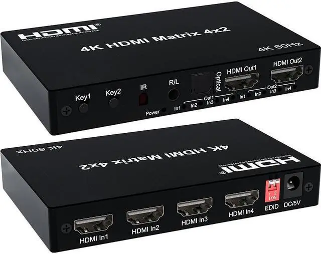 Alt view image 2 of 6 - 4X2 HDMI Matrix 4K 60Hz HDMI 2.0 Matrix Switcher 2x4 4x2 with Audio Extractor HDR HDMI Switch Splitter for PC PS5 HDTV HDCP2.2(With US Plug)
(Matrix 2x4)