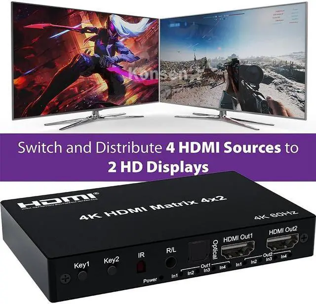 Alt view image 4 of 6 - 4X2 HDMI Matrix 4K 60Hz HDMI 2.0 Matrix Switcher 2x4 4x2 with Audio Extractor HDR HDMI Switch Splitter for PC PS5 HDTV HDCP2.2(With US Plug)
(Matrix 2x4)