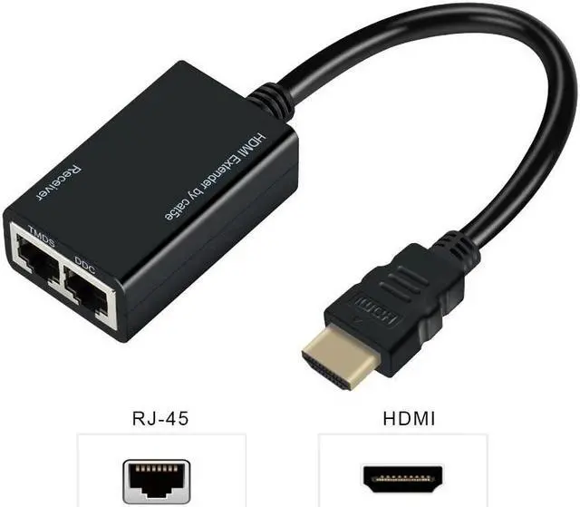 Alt view image 3 of 6 - 30M HDMI Extender over Rj45 Cat5e/6 Up To 30M (100ft) 1080P Dual Network Port HDMI Ethernet Extender Transmitter Receiver Kit