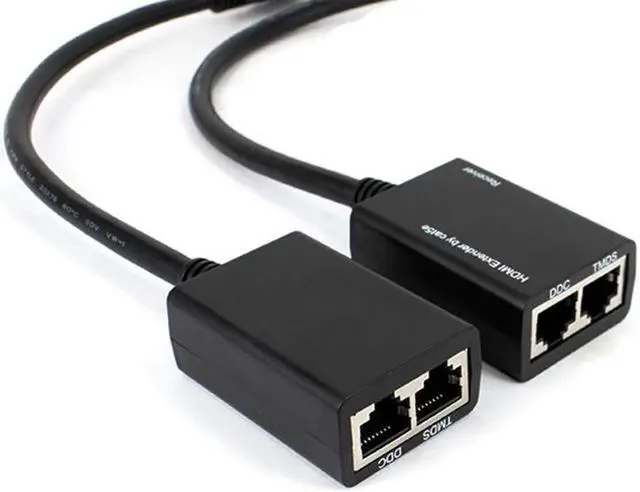 Alt view image 6 of 6 - 30M HDMI Extender over Rj45 Cat5e/6 Up To 30M (100ft) 1080P Dual Network Port HDMI Ethernet Extender Transmitter Receiver Kit
