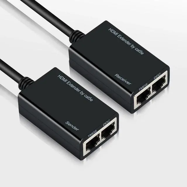 Alt view image 4 of 6 - 30M HDMI Extender over Rj45 Cat5e/6 Up To 30M (100ft) 1080P Dual Network Port HDMI Ethernet Extender Transmitter Receiver Kit