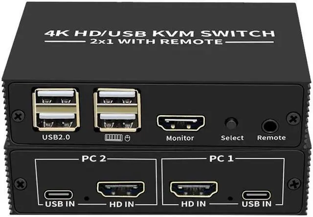Alt view image 2 of 6 - 2 Port HDMI KVM Switch 2 in 1 out 4K 30Hz HDMI USB Switcher 2x1 KVM Switch for 2 PC Sharing Keyboard Mouse Monitor for PC Loptop