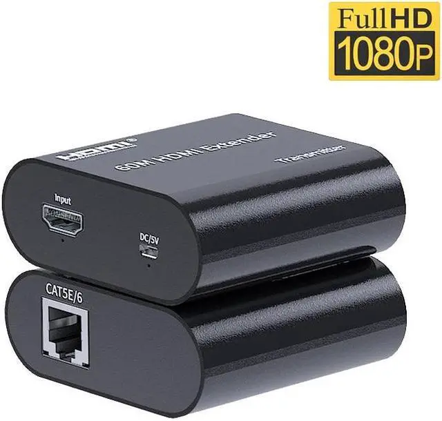 Alt view image 2 of 6 - 60M HDMI Extender over Ethernet Cat5e/6 Cable 1080P HDMI Rj45 Extender Video Audio Extender Transmitter EDID for PC PS4 DVR HDTV(USB Power Cable)