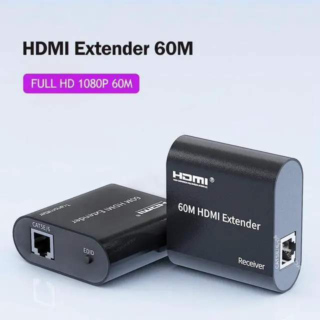 Alt view image 4 of 6 - 60M HDMI Extender over Ethernet Cat5e/6 Cable 1080P HDMI Rj45 Extender Video Audio Extender Transmitter EDID for PC PS4 DVR HDTV(USB Power Cable)