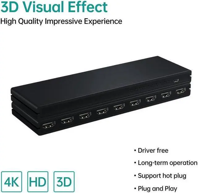Alt view image 2 of 6 - HDMI Splitter 1 in 8 out 4K 30Hz 8 Port HDMI Splitter 1X8 Video Distributor Converter HDCP1.4 for PC Loptop PS4 DVD Projector TV(AU power supply)