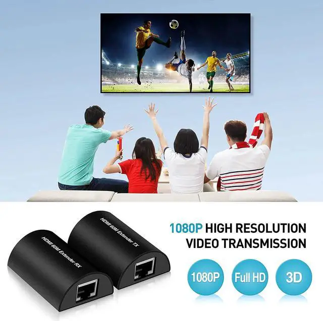 Alt view image 4 of 6 - 60m HDMI Extender Full HD 1080P HDMI Ethernet Extender Over Single Cat 5e/6/7 Cable Audio Video Extension for PC Laptop Ps5 HDTV