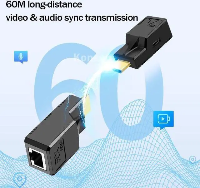 Alt view image 4 of 6 - 1080P HDMI Extender over Cat6 Ethernet cable to 60M HDMI rj45 Extension Audio Video Sync Transmitter for PC Loptop HDTV Monitor