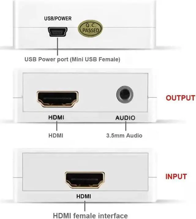 Alt view image 4 of 6 - HDMI Audio Extractor 1080P HDMI to HDMI 3.5mm Audio Adapter with 3.5mm jack AUX Stereo Audio Separate Output For PC Laptop HDTV