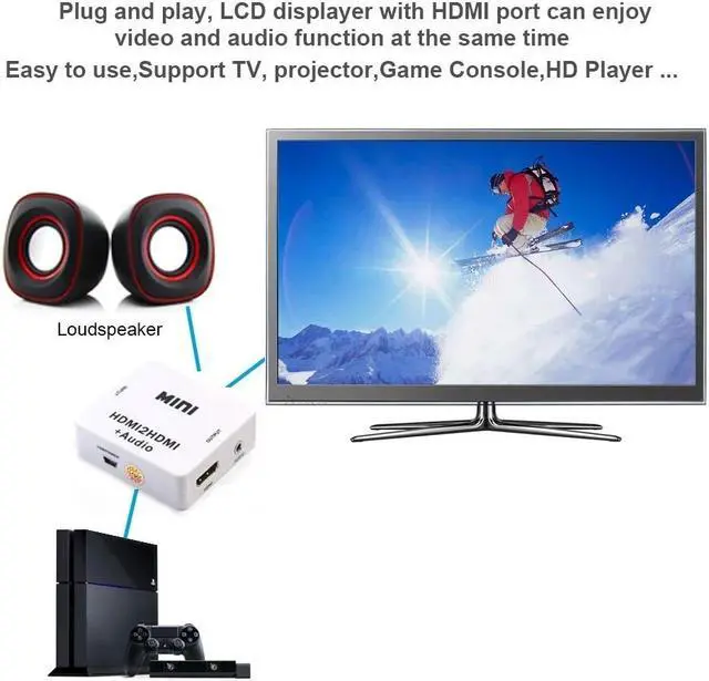 Alt view image 5 of 6 - HDMI Audio Extractor 1080P HDMI to HDMI 3.5mm Audio Adapter with 3.5mm jack AUX Stereo Audio Separate Output For PC Laptop HDTV