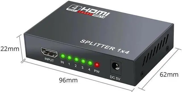 Alt view image 6 of 6 - 1x4 HDMI Splitter 1080P HDMI Video Splitter 1 in 4 out HDMI Distributor Amplifier HDMI switcher For PS3/4 HDTV PC Xbox Projector(USB Power Cable)