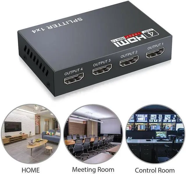 Alt view image 5 of 6 - 1x4 HDMI Splitter 1080P HDMI Video Splitter 1 in 4 out HDMI Distributor Amplifier HDMI switcher For PS3/4 HDTV PC Xbox Projector(USB Power Cable)