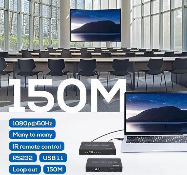 Alt view image 2 of 6 - (US Plug)(1 TX and 1 RX)150M HDMI KVM Extender Matrix over IP Cat6 Rj45 Cable HDMI USB Extender One to Many via Network Switch Support Mouse Keyboard