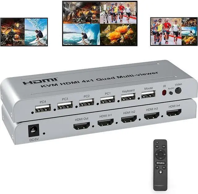 Alt view image 2 of 6 - KVM HDMI 4X1 Quad Multi Viewer Switch 4 In 1 Out Vedio Processor Screen Multiviewer Seamless 1080P Supports USB Keyboard Mouse(With EU Plug)