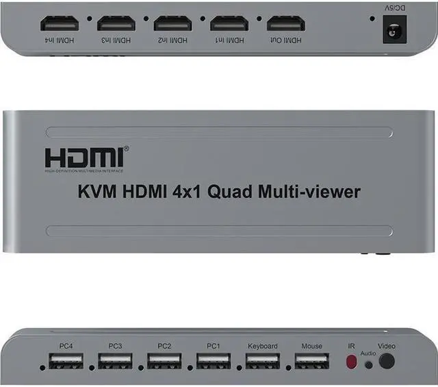 Alt view image 5 of 6 - KVM HDMI 4X1 Quad Multi Viewer Switch 4 In 1 Out Vedio Processor Screen Multiviewer Seamless 1080P Supports USB Keyboard Mouse(With EU Plug)