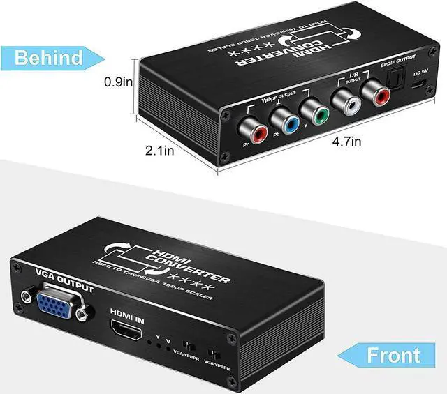 Alt view image 6 of 6 - HDMI to YPbPr Scaler 1080P HDMI to Component RGB 5RCA or VGA Scaler Converter with Toslink SPDIF Audio Output for PS4 TV DVD(US Plug)