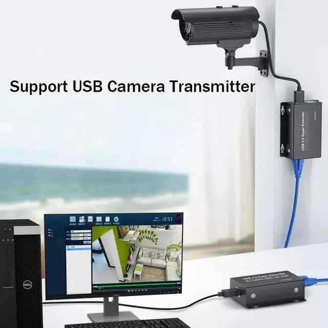 Alt view image 4 of 6 - USB Extender over Ethernet Rj45 Cat5e/6 Cable to 50M 4 Port USB 2.0 Hub Extension Transmit Support Touch Screen Webcam Printer(With US Plug)