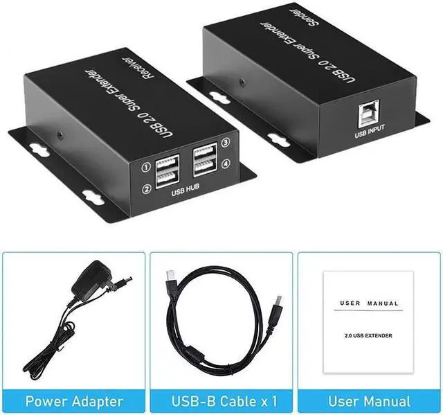 Alt view image 6 of 6 - USB Extender over Ethernet Rj45 Cat5e/6 Cable to 50M 4 Port USB 2.0 Hub Extension Transmit Support Touch Screen Webcam Printer(With US Plug)