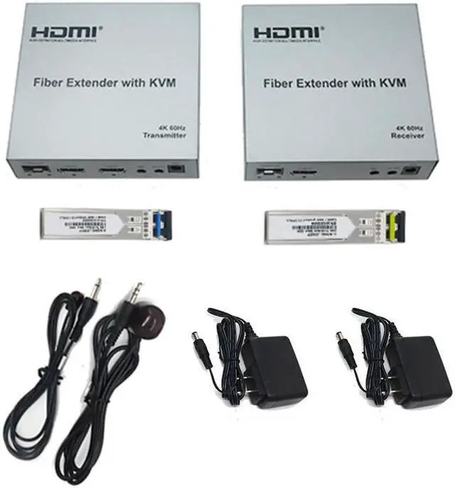 Alt view image 6 of 6 - 20Km 4K 60Hz HDMI KVM Fiber Extender over LC Fiber Optic Cable HDMI over Fiber USB KVM Extender with SFP Support Keyboard Mouse(US Plug)
