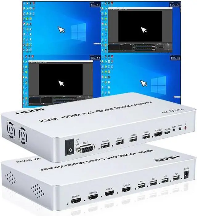 Alt view image 2 of 6 - KVM HDMI Multi-viewer 4X1 4K 60Hz HDMI KVM Quad Screen Segmentation 1080P Multiviewer MultiViewer Seamless Switch for PC to HDTV(US Plug)
(1080P 60Hz)