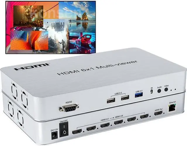 Alt view image 2 of 6 - 6x1 HDMI KVM Multi Viewer 6 In 1 Out Video Multi Viewer with KVM Switcher Support USB Mouse Keyboard with PIP Zoom In Out Rotate