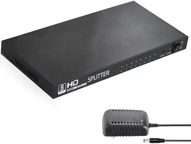 Alt view image 2 of 6 - 3D 1080P Full HD 1x8 HDMI-compatible Video Splitter Metal Amplifier 8 Port Repeater 1 In 8 Out Split Converter for HDTV Monitor(With UK Plug)
