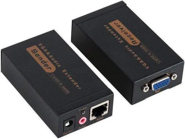 Main image of 1 Pair VGA 100M Video Audio Extender Adapter 1920*1440 Over Cat6/5E Network Cable Receiver Sender for HDTV Projector Monitor(With US Plug)
