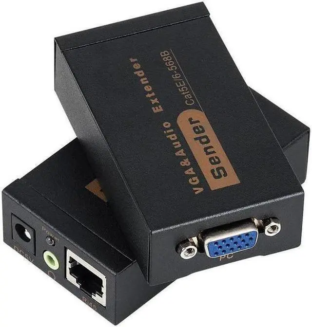 Alt view image 4 of 6 - 1 Pair VGA 100M Video Audio Extender Adapter 1920*1440 Over Cat6/5E Network Cable Receiver Sender for HDTV Projector Monitor(With US Plug)
