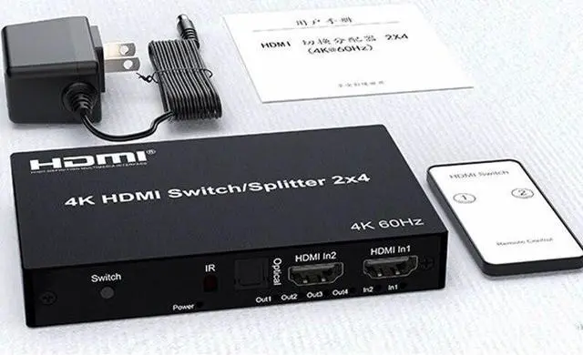 Alt view image 5 of 5 - 4K@60Hz 2x4 Switch 2 In 4 Out HDMI-compatible 5M/30M Extend Splitter Switcher With Audio Extractor for 4 Screen Monitor Display(With UK Plug)