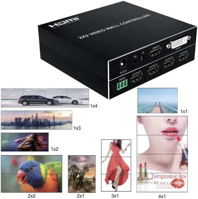 Alt view image 2 of 6 - 2x2 Video Wall Controller TV Splicing Box Screen Combine 1x2 1x3 1x4 2x1 3x1 4x1 HDMI-Compatible Video Splicer Edge Adjustment(With AU Plug)