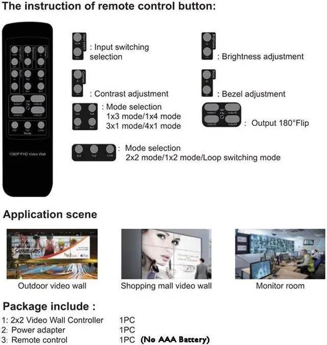 Alt view image 4 of 6 - 2x2 Video Wall Controller TV Splicing Box Screen Combine 1x2 1x3 1x4 2x1 3x1 4x1 HDMI-Compatible Video Splicer Edge Adjustment(With AU Plug)