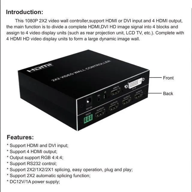 Alt view image 5 of 6 - 2x2 Video Wall Controller TV Splicing Box Screen Combine 1x2 1x3 1x4 2x1 3x1 4x1 HDMI-Compatible Video Splicer Edge Adjustment(With AU Plug)