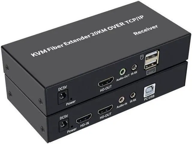 Alt view image 2 of 6 - 1 Pair 20KM SC Fiber Optical HD KVM Extender 1080P@60 HDCP With 3.5mm Audio out Video Switcher for PC Computer Keyboard Mouse(With US Plug)