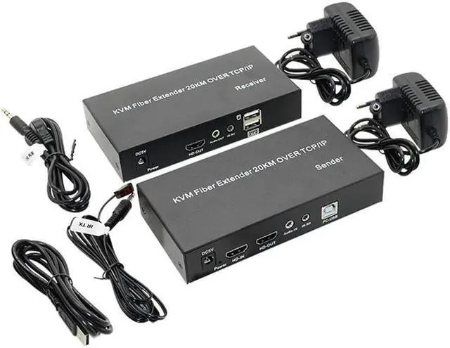 Alt view image 5 of 6 - 1 Pair 20KM SC Fiber Optical HD KVM Extender 1080P@60 HDCP With 3.5mm Audio out Video Switcher for PC Computer Keyboard Mouse(With US Plug)