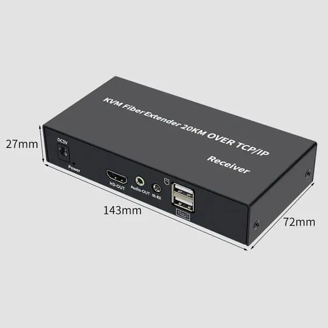 Alt view image 6 of 6 - 1 Pair 20KM SC Fiber Optical HD KVM Extender 1080P@60 HDCP With 3.5mm Audio out Video Switcher for PC Computer Keyboard Mouse(With US Plug)