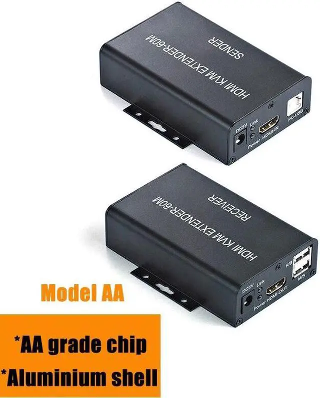 Main image of 1 Pair 60M Video Extension Adapter HDMI-compatible KVM USB-A Keyboard Mouse Aluminium Alloy RJ45 Lan Ethernet Extender TX RX(US Plug)
(Model AA)