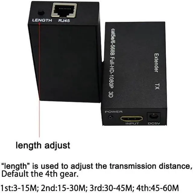 Alt view image 5 of 6 - 1 Pair 1080P FHD HDMI-compatible to RJ45 60M Extender Splitter Sender&Receiver Over Ethernet CAT 5E/6 for TV PC Laptop HDTV(With EU Plug)