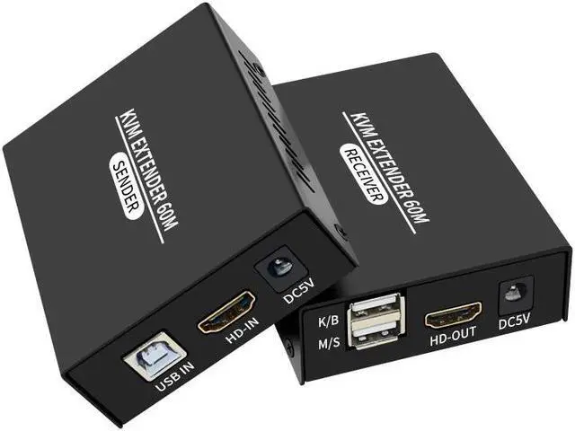 Alt view image 5 of 6 - KVM Extender 60M 1080P HDMI-compatible Over cat5e/6 Ethernet RJ45 LAN Cable USB-A Keyboard Mouse KVM Video Extend TX RX Adapter(With US Plug)