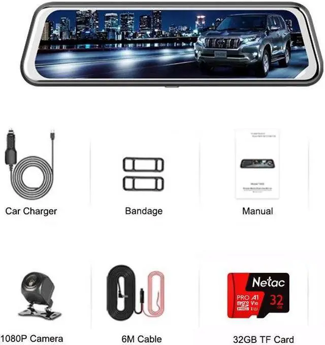 Main image of Mirror Camera for Car Touch Screen Video Recorder Rearview Mirror Dash Cam Front and Rear Camera Mirror DVR Black Box(Dual Lens 32GB card)
