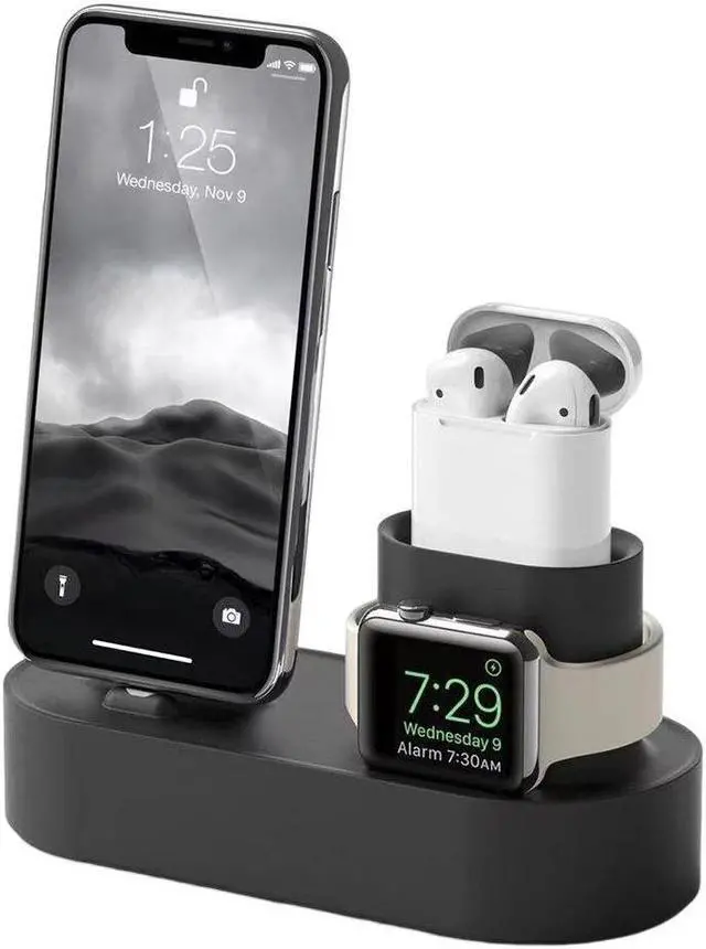 Main image of 3-in-1 Phone Watch Bracket Silicone Multifunctional Charging Dock Station Anti Slip Accessories(Black)