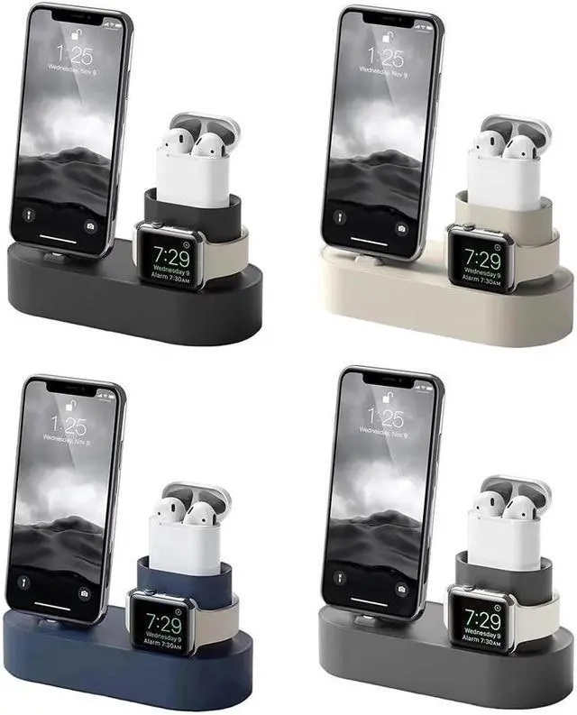 Alt view image 4 of 5 - 3-in-1 Phone Watch Bracket Silicone Multifunctional Charging Dock Station Anti Slip Accessories(Black)