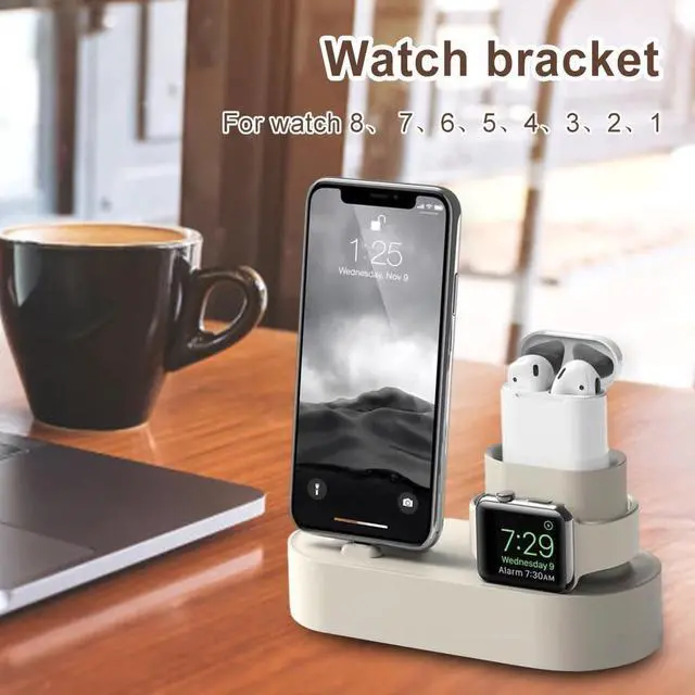 Alt view image 3 of 5 - 3-in-1 Phone Watch Bracket Silicone Multifunctional Charging Dock Station Anti Slip Accessories(Black)