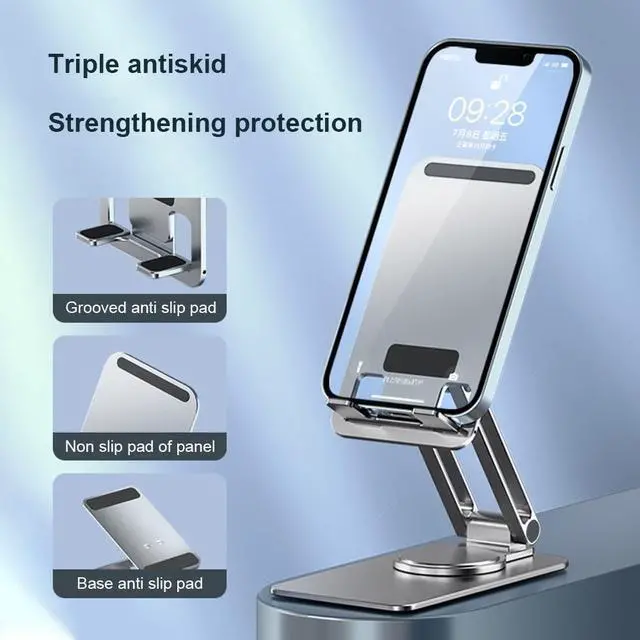 Alt view image 4 of 6 - Foldable Mobile Phone Stand Universal Handsfree Smartphone Holder Desk Bracket Adjustable Aluminium Alloy for Home Office(Telescopic Grey)