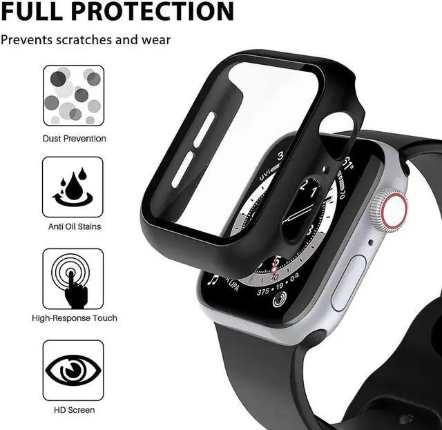 Alt view image 2 of 6 - Watch Protective Case Full Cover with Anti-Scratch Tempered Glass Protection Frame Shell for i-Watch 1/2/3/4/5/6(44 mm)
