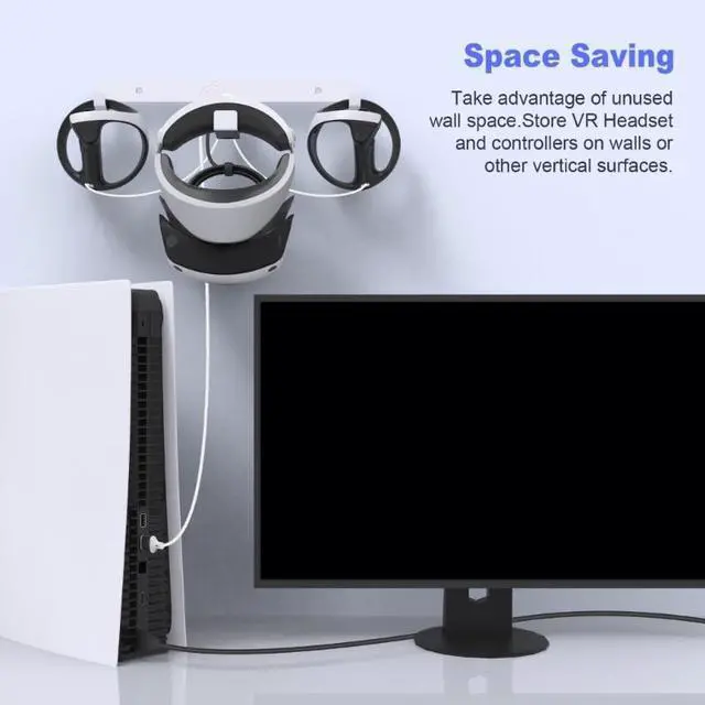 Alt view image 2 of 6 - VR Wall Mount for PS VR2 Controller Hanger Space Saving Storage Rack Charge Cord Screw VR Headset Accessory