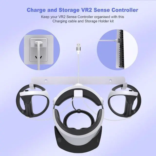 Alt view image 5 of 6 - VR Wall Mount for PS VR2 Controller Hanger Space Saving Storage Rack Charge Cord Screw VR Headset Accessory
