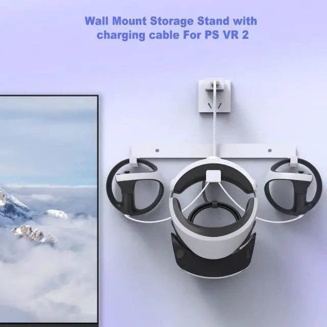 Alt view image 6 of 6 - VR Wall Mount for PS VR2 Controller Hanger Space Saving Storage Rack Charge Cord Screw VR Headset Accessory
