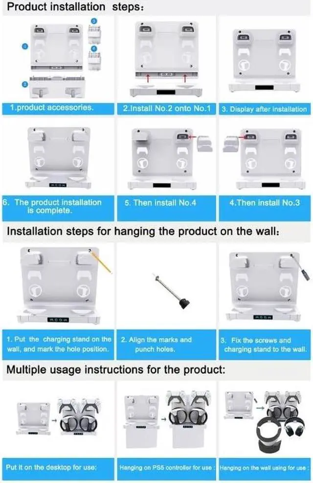 Alt view image 5 of 6 - Enhanced Virtual Reality Controller Charge Dock Stand for PS VR2 Headset Charging Rack Hanging Holder with