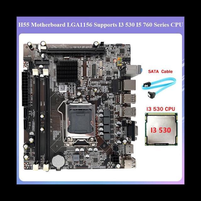 Alt view image 2 of 6 - H55 Motherboard LGA1156 Supports I3 530 I5 760 Series CPU DDR3 Memory Desktop Computer Motherboard+I3 530 CPU+SATA Cable