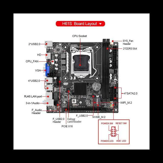 Main image of H61S Computer Motherboard ITX Small Board Support DDR3 Memory LGA 1155 CPU Office Home Desktop Motherboard