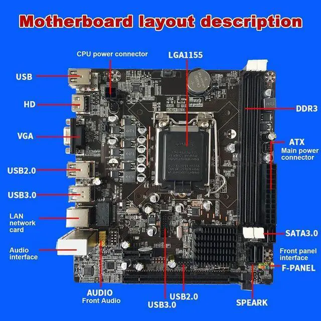 Alt view image 2 of 6 - B75 Motherboard+I3 2100 CPU+SATA Cable+Switch Cable+Baffle LGA1155 DDR3 for 2X8G for I3 I5 I7 Series Pentium Celeron CPU